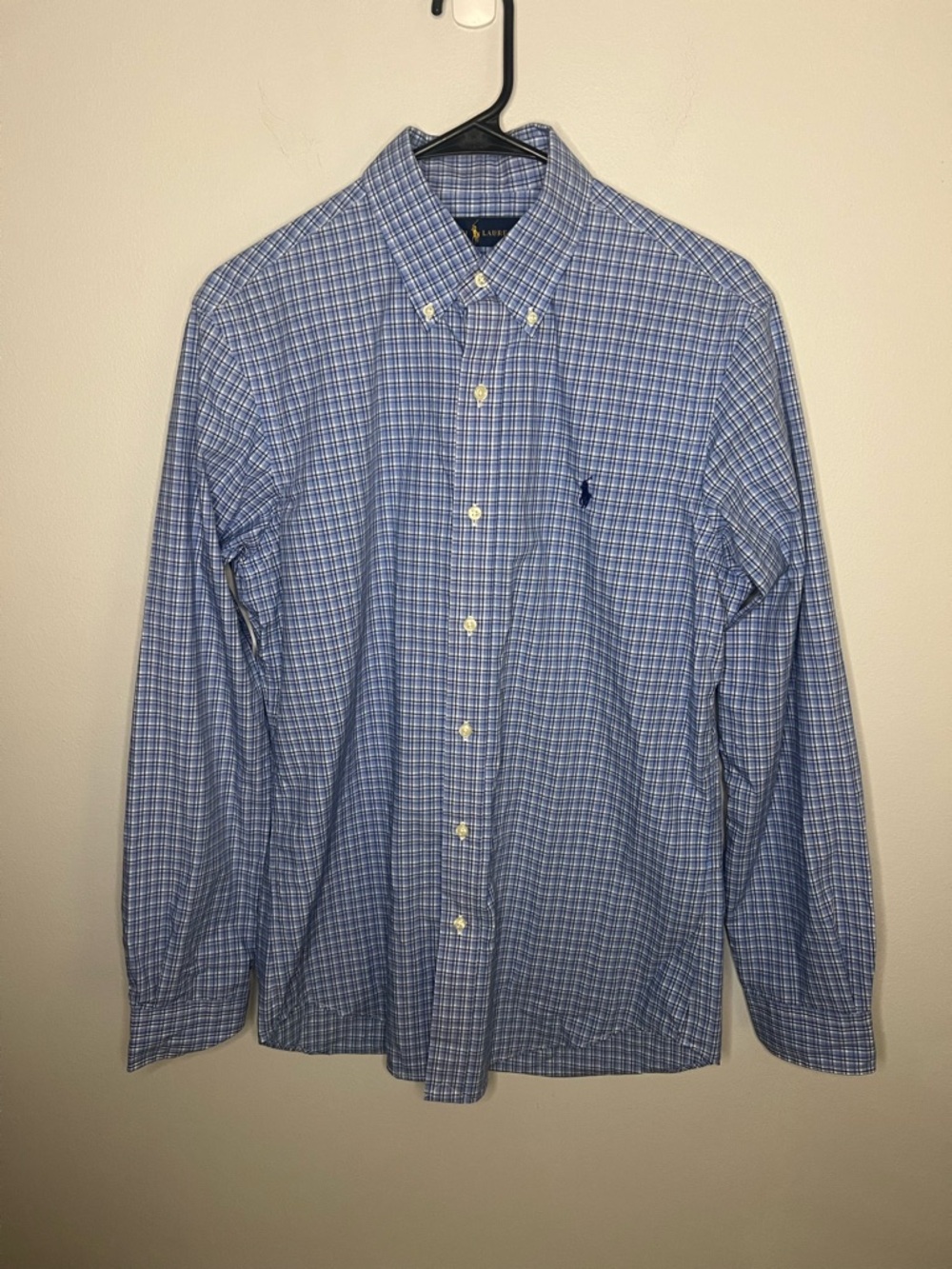 Ralph Lauren Blue Plaid Button-Down Shirt with Embroidered Pony size small